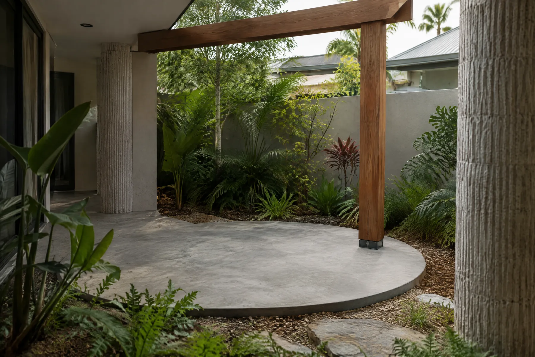 Illustrative concrete patio visual reference; not a completed Ipswich Concrete Works project