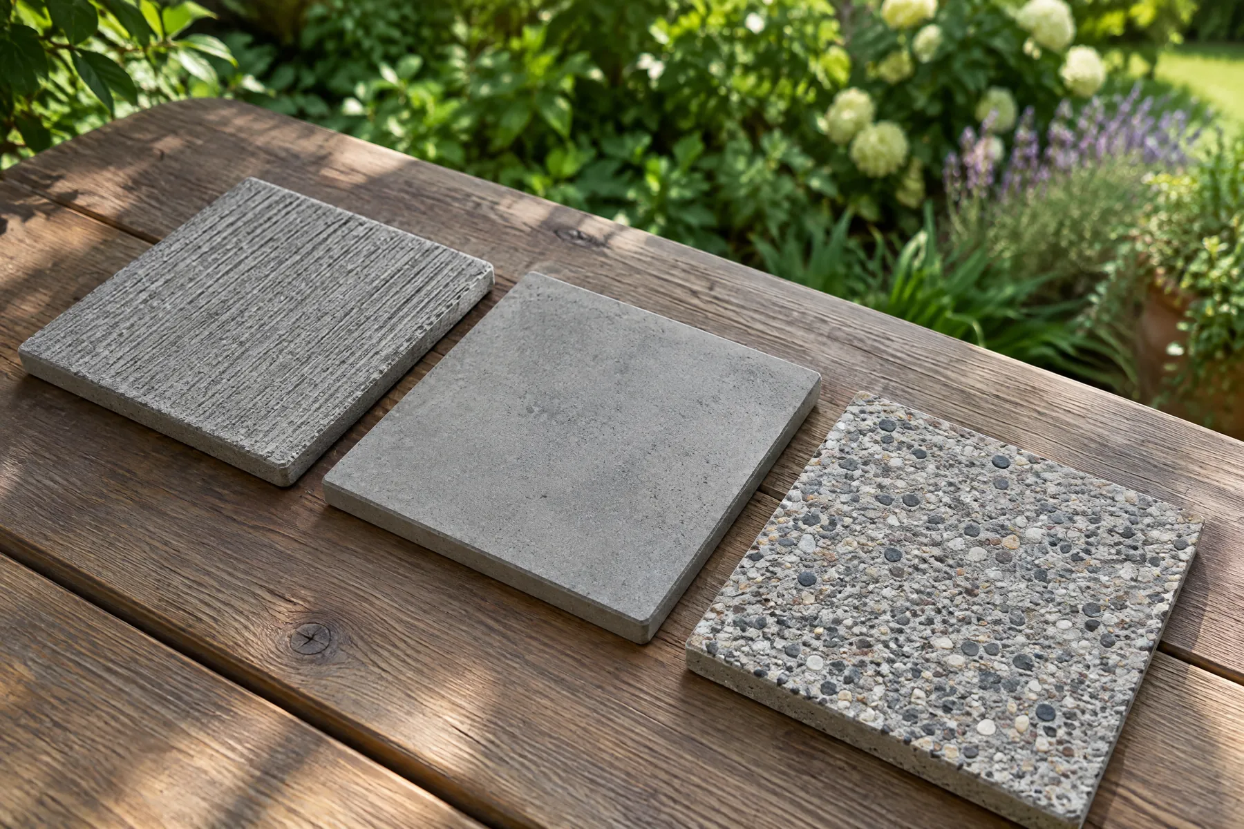 Illustrative concrete driveway finish samples for a homeowner guide; illustrative, not a contractor project