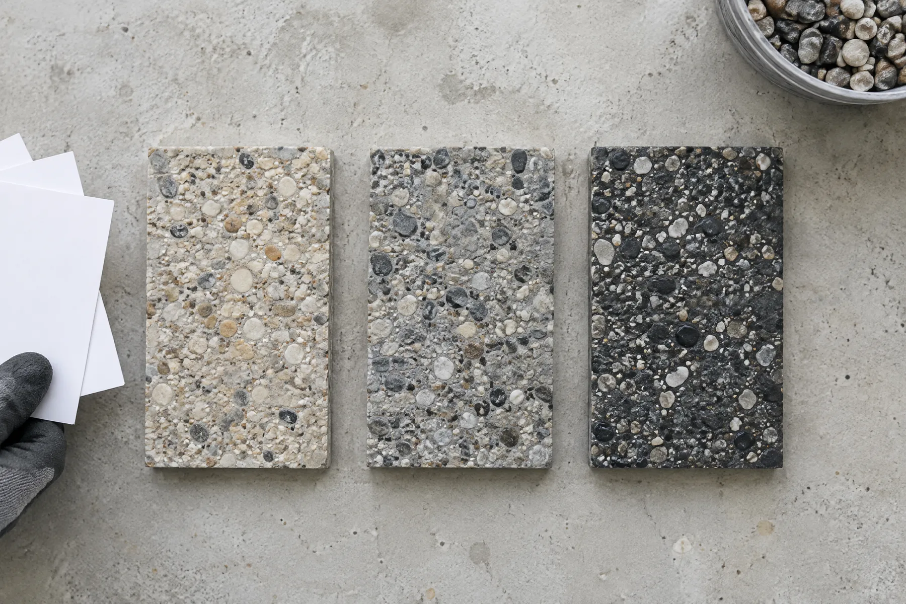 Illustrative exposed aggregate concrete finish visual reference 1; illustrative, not a completed contractor job